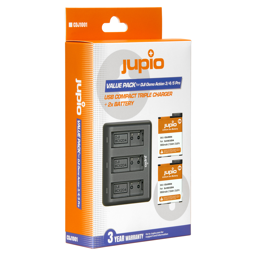 Afficher les détails pour Jupio Value Pack: 2x Battery DJI Osmo Action 3/4/5 Pro 1950mAh + Compact USB Triple Charger Image de Jupio Value Pack: 2x Battery DJI Osmo Action 3/4/5 Pro 1950mAh + Compact USB Triple Charger