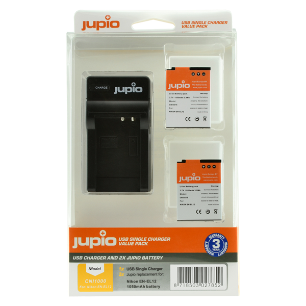 Afbeelding van Jupio Value Pack: 2x Battery EN-EL12 + USB Single Charger