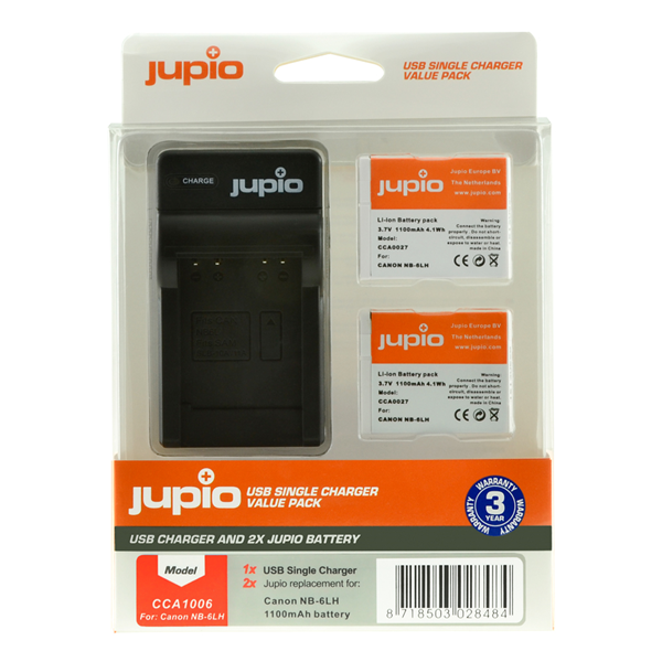 Afbeelding van Jupio Value Pack: 2x Battery NB-6LH + USB Single Charger