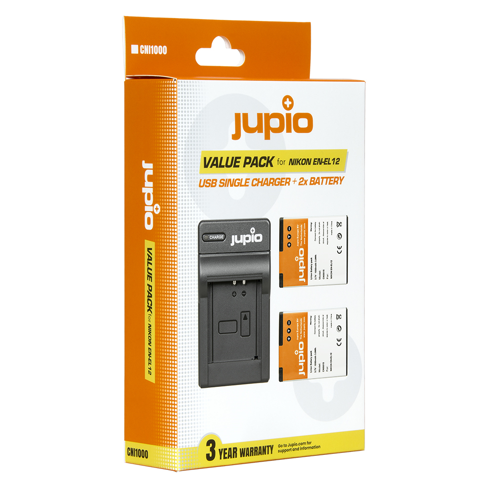Afbeelding van Jupio Value Pack: 2x Battery EN-EL12 + USB Single Charger