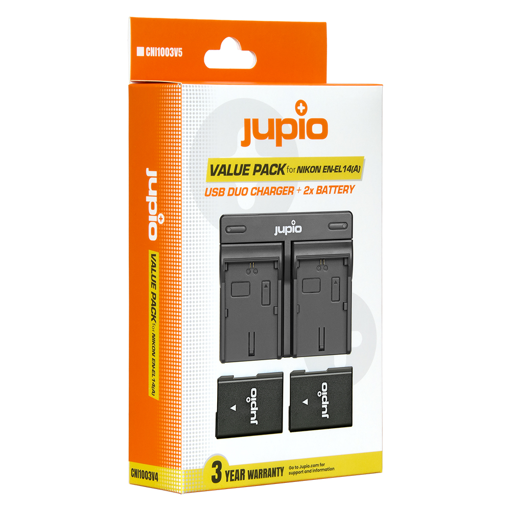 Jupio Value Pack: 2x Battery EN-EL14(A) 1100mAh + USB-C Dual Charger 